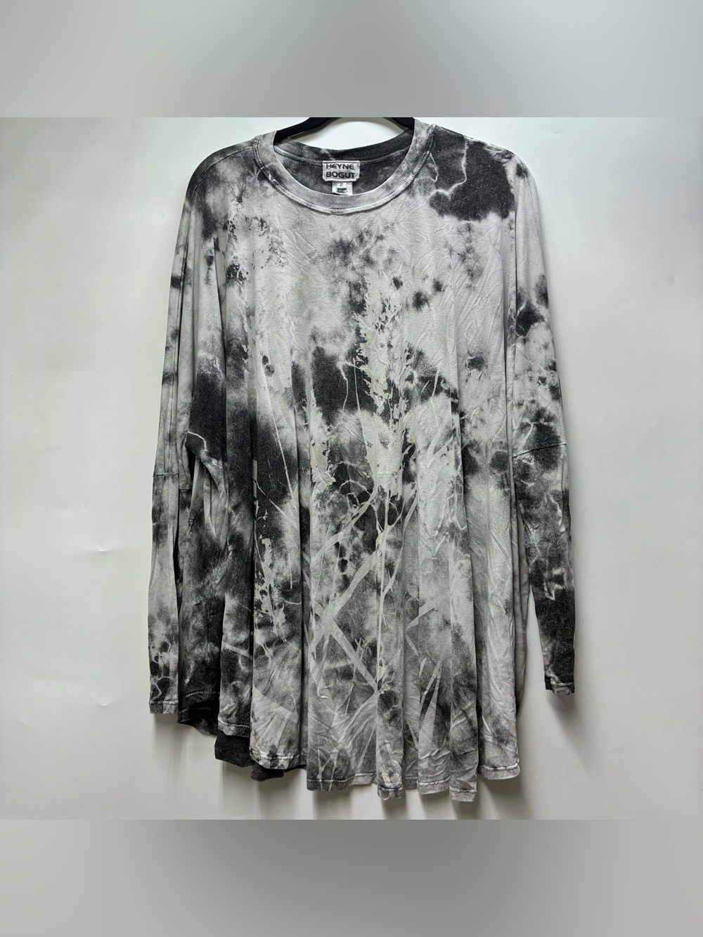 Heyne Bogut 2 Black Tie Dye Long Sleeve Shirt Blouse Rayon Lagenlook Art To Wear